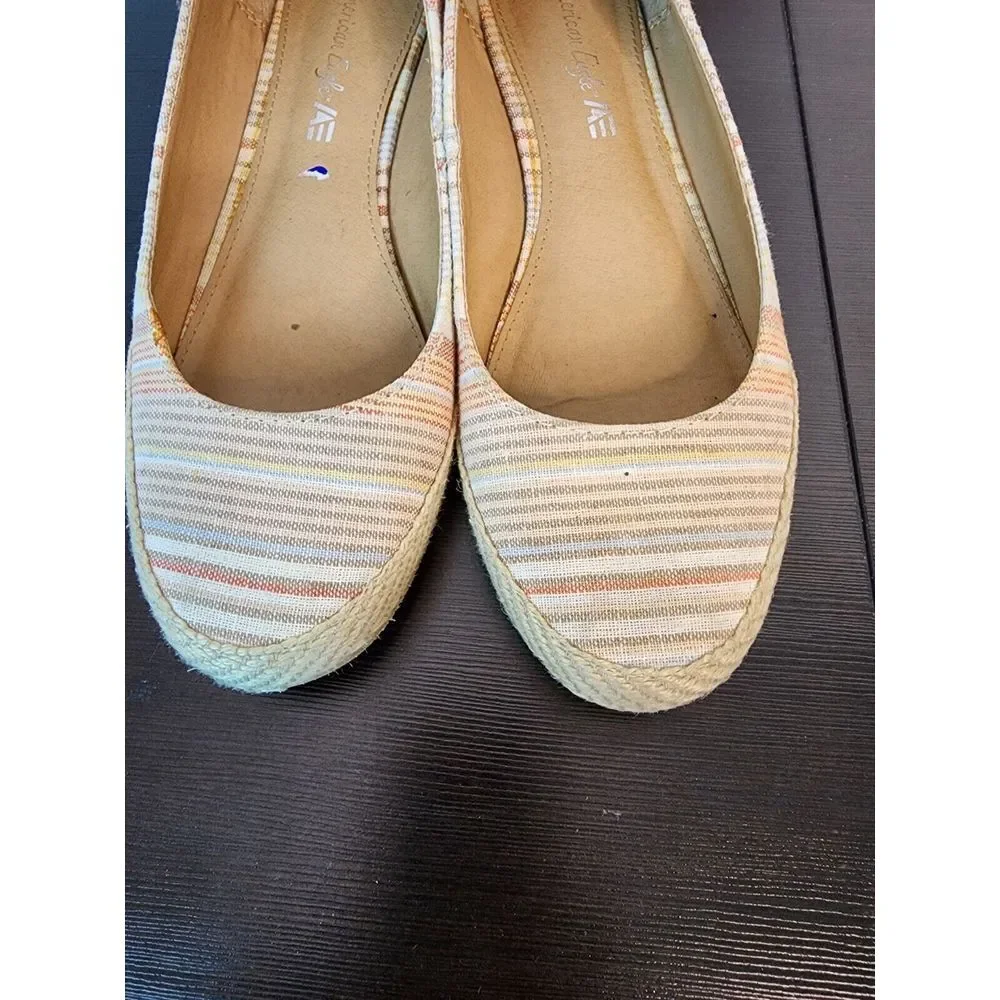 American Eagle Womens Ella Striped Shoes Wedge Sandals Heels 8.5 M‎ 1.5 In Heel